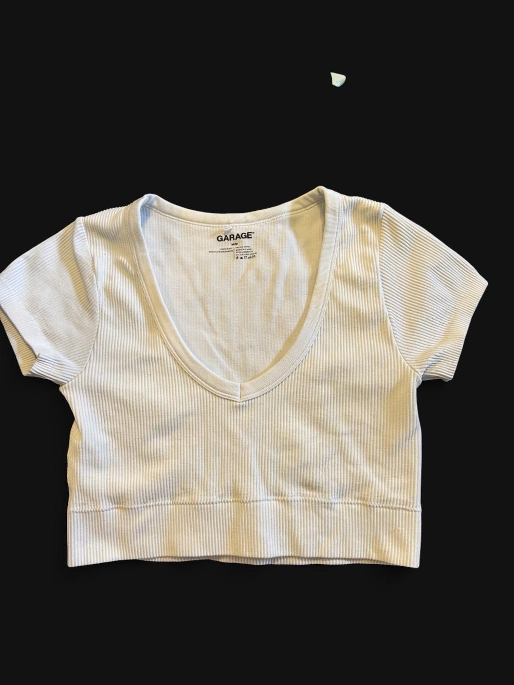 Garage Cream Ribbed V-Neck Cropped Tee